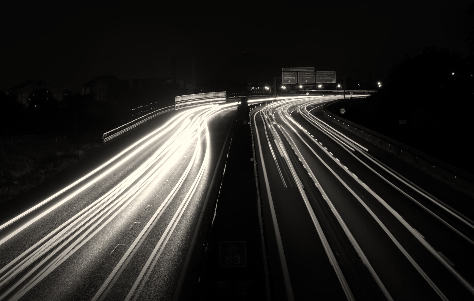 Light trails created by car headlights